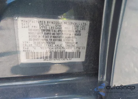 2014 Nissan Sentra Sl из США, поврежденный, VIN 3N1AB7APXEY307632